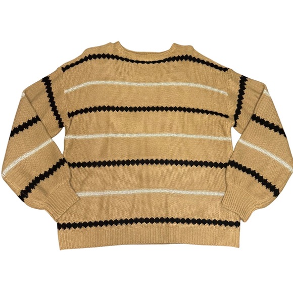 Boutique striped Sweater Tan Knit Pullover Casual Comfy Womens Size L - Picture 1 of 5